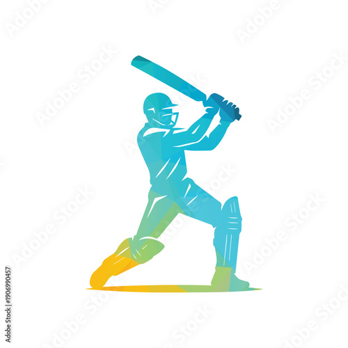 Colorful Geometric Cricketer Batting Silhouette Vector