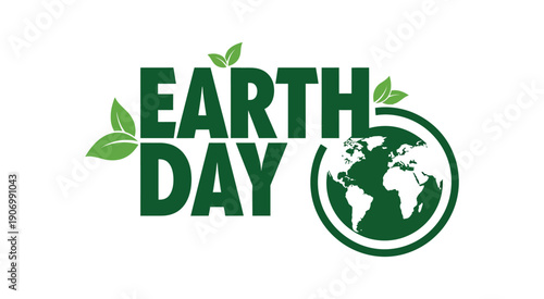 Earth day logo with green leaves and globe