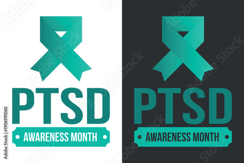 PTSD Awareness Month in June. Post Traumatic Stress Disorder. Celebrated annual in United States. Medical health care and awareness design. Poster, card, banner and background. Vector illustration