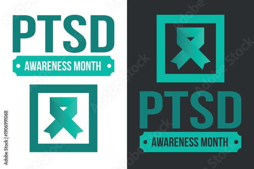 PTSD Awareness Month in June. Post Traumatic Stress Disorder. Celebrated annual in United States. Medical health care and awareness design. Poster, card, banner and background. Vector illustration