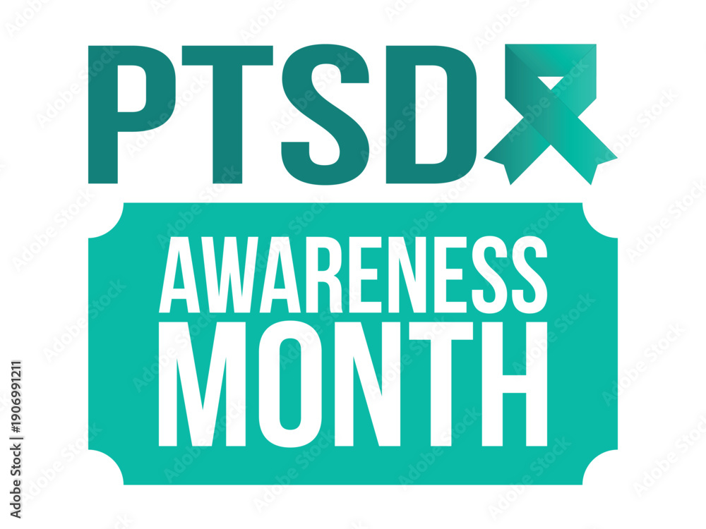 Obraz premium PTSD Awareness Month in June. Post Traumatic Stress Disorder. Celebrated annual in United States. Medical health care and awareness design. Poster, card, banner and background. Vector illustration