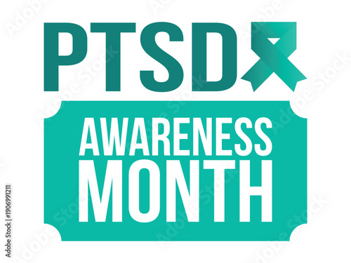 PTSD Awareness Month in June. Post Traumatic Stress Disorder. Celebrated annual in United States. Medical health care and awareness design. Poster, card, banner and background. Vector illustration