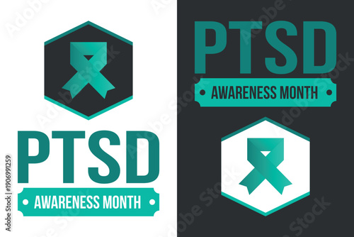 PTSD Awareness Month in June. Post Traumatic Stress Disorder. Celebrated annual in United States. Medical health care and awareness design. Poster, card, banner and background. Vector illustration