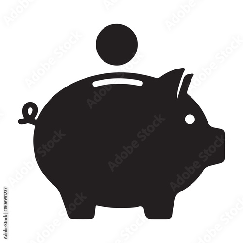 Modern piggy bank icon for saving money and financial planning icon design graphic drawing isolated a vector black shilhoutte illustration