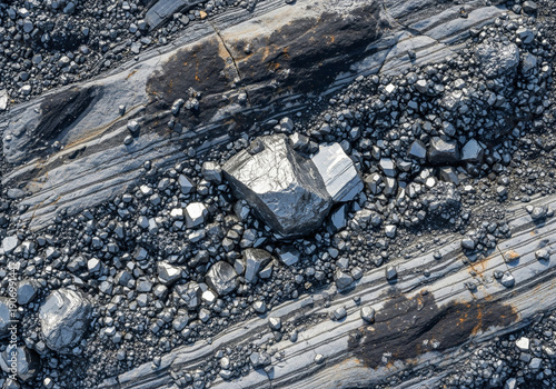 Raw Magnetite Ore and Silver Mineral Texture Background