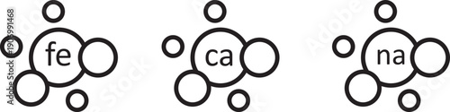 Chemical content icon in line shapes, Ca, Zn, Mg, Se, Fe, Ca, vector. Set of Multi Vitamin und mineral, icons.