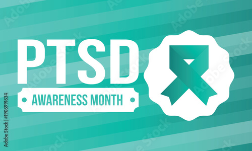 PTSD Awareness Month in June. Post Traumatic Stress Disorder. Celebrated annual in United States. Medical health care and awareness design. Poster, card, banner and background. Vector illustration