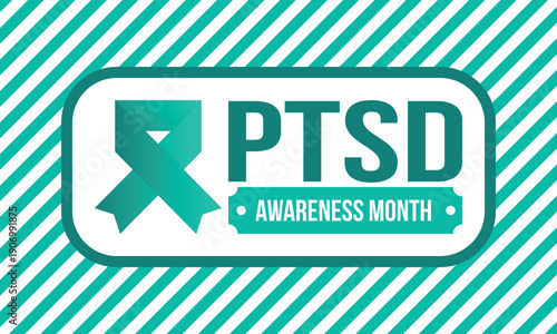 PTSD Awareness Month in June. Post Traumatic Stress Disorder. Celebrated annual in United States. Medical health care and awareness design. Poster, card, banner and background. Vector illustration