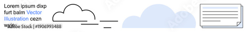 Cloud storage, online data transfer, digital document management, remote information sharing, software as a service, online technology. Abstract cloud shapes and document icon. Cloud storage