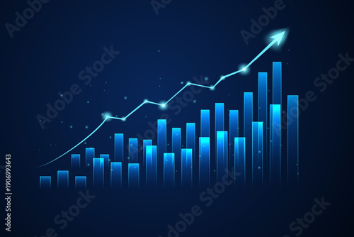 Business candle stick graph chart of stock market investment trading on blue background. Bullish point, Trend of graph. Eps10 Vector illustration.