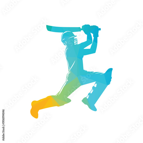 Colorful Geometric Silhouette Of A Cricketer Logo Illustration