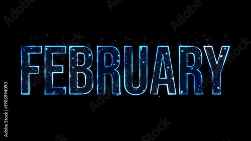 February - text animation in blue color, with liquid bubbles emerging