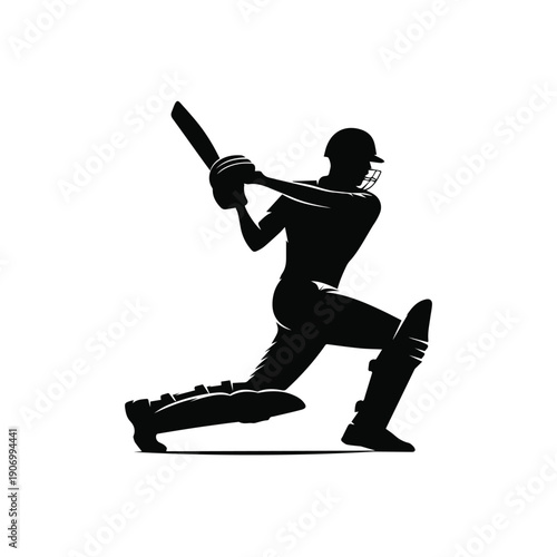Cricket Batsman Silhouette In Action With Bat