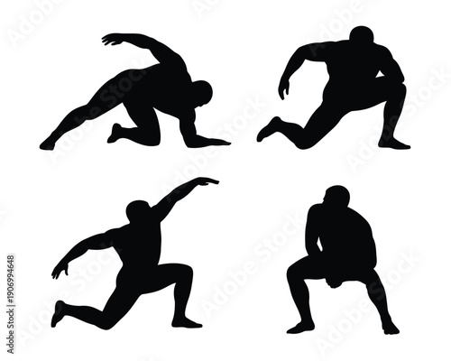 Silhouettes of athletes demonstrating dynamic poses for sports training.