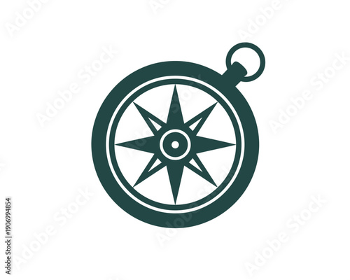 A dark green compass is displayed on a white background with a navy blue outline.
