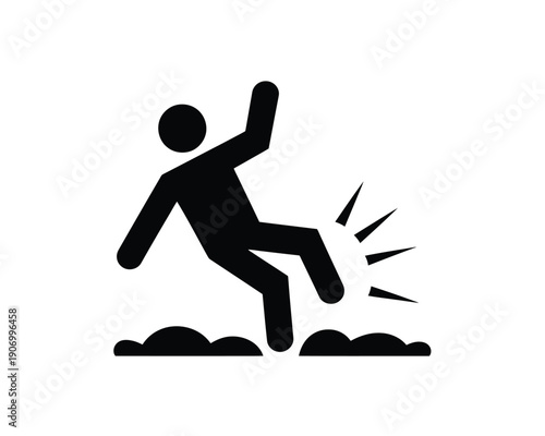 A simple pictogram of a person falling down on a slippery surface.
