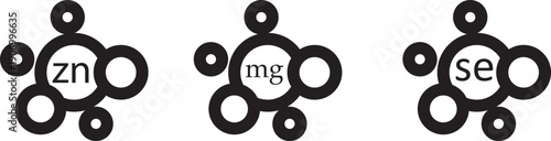 Chemical content icon in line shapes, Ca, Zn, Mg, Se, Fe, Ca, vector. Set of Multi Vitamin und mineral, icons.