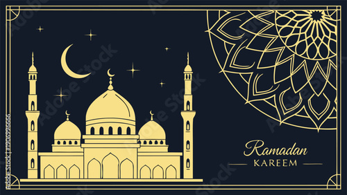 Elegant Ramadan Kareem Islamic Pattern with Geometric Mosque Architecture and Arches