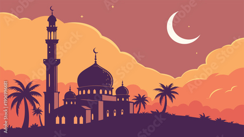 Tropical Palm Tree Silhouette Against Red Sky at Sunset