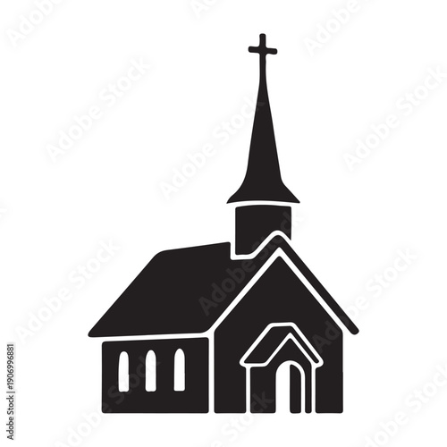 Simple black church icon with cross on white background icon design graphic drawing isolated a vector black shilhoutte illustration