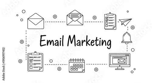 Vector email marketing icons and workflow diagram, for presentation or website, isolated on transparent background, png