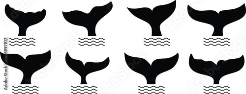 Whale Tail Fin Silhouette Icon Set – Ocean Animal Vector Collection