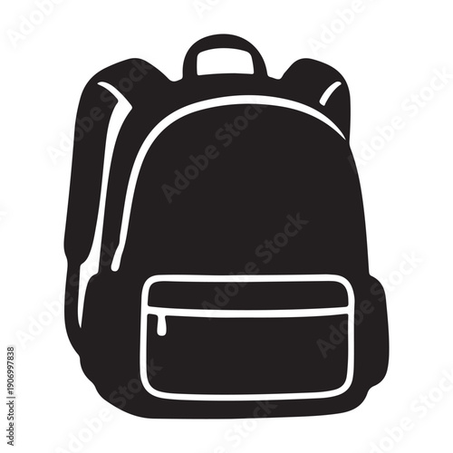black backpack icon, school bag, luggage or travel bag, isolated on transparent background,