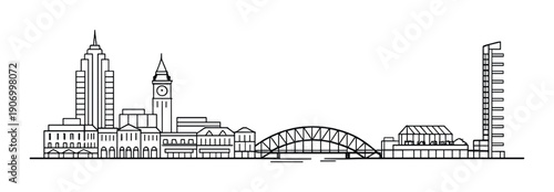 Minimalist sydney skyline with harbor bridge and iconic buildings