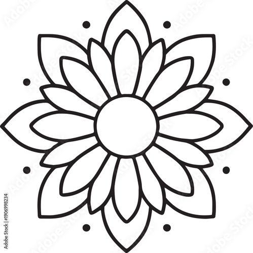 Minimal daisy flower mandala design with clean lines and soft symmetry, perfect for modern wall art, stationery, and Scandinavian-style decor.