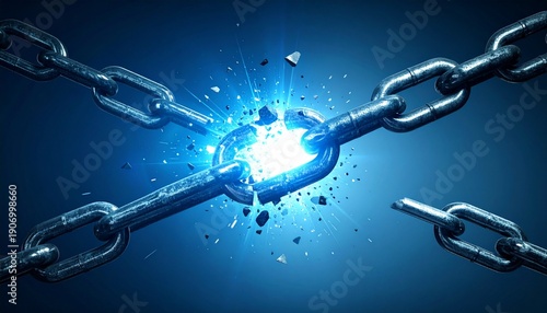 Broken chain represents freedom and opportunity on a dark blue background