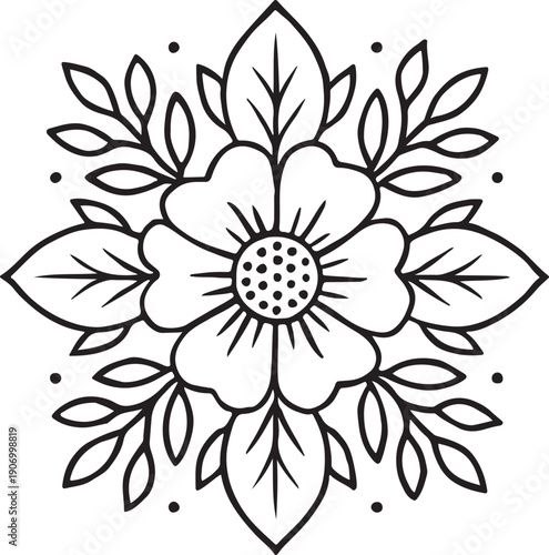Beautiful garden flower mandala coloring page design for relaxation, stress relief, adult coloring books, and printable activities.