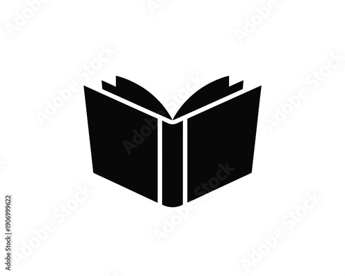 A simple black icon of an open book on a white background