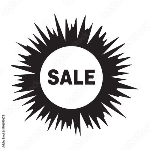 Black sale badge with explosive burst effect icon design graphic drawing isolated a vector black shilhoutte illustration