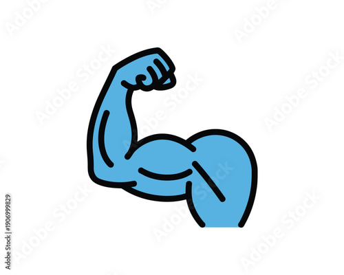 A cartoon illustration of a muscular arm flexing its bicep in a powerful pose.