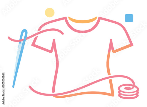 Neon art: colorful sewing and tailoring symbol with needle and thread