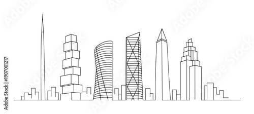 Abstract outline of modern skyscrapers against gradient background