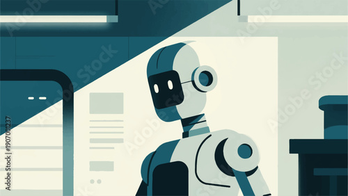 Illustration Of A Human Robot Standing Vector Design Template