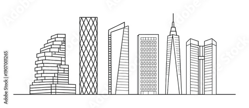 Modern city skyline silhouette with illuminated skyscrapers in darkness