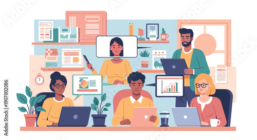 A serene office corner with a potted plant and clock, evoking calmness and productivity for workplace design.