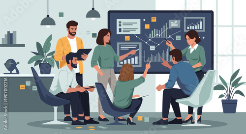 A sleek desk with sticky notes conveys organization and productivity, ideal for business presentations.