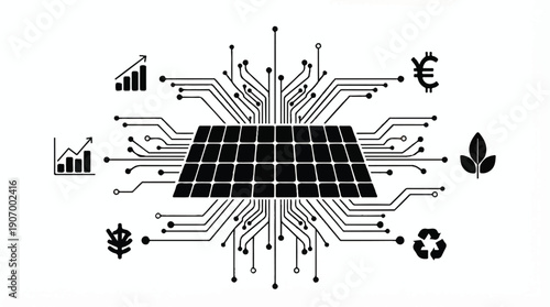 Solar panel with circuit board and eco friendly symbols
