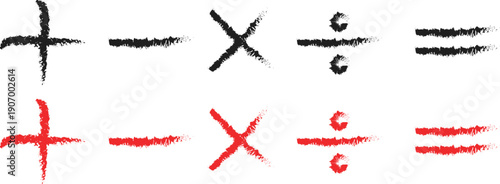 Hand Drawn Math Symbols Vector Set, Plus Minus Multiply Divide Equals Chalk and Brush Style Illustration