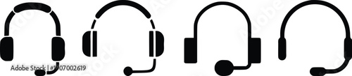 Customer Support Headset Icon Set – Call Center, Help Desk and Communication Symbol Vector Isolated on White Background