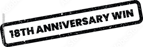 Stamped black rectangle showing 18th Anniversary Win with a speckled grunge effect, ideal for acknowledging triumphs and victories