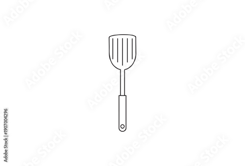 Simple Line Drawing of a Spatula on White Background, Kitchen Utensil Illustration