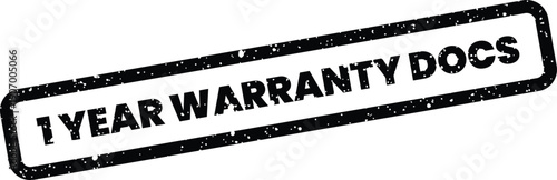 Textured black rectangular stamp impression displaying text 1 YEAR WARRANTY DOCS for official use