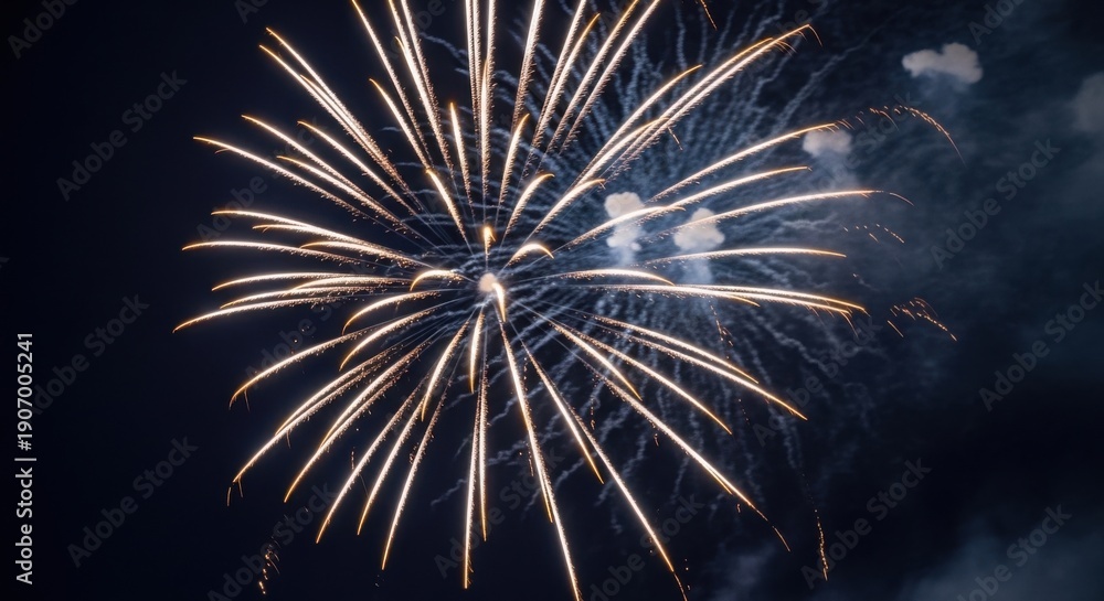 Obraz premium Vibrant fireworks exploding in night sky with bright sparks