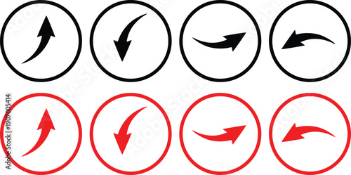 Directional Arrow Icon Set – Up, Down, Left and Right Navigation Symbols in Black and Red Vector Isolated on White Background