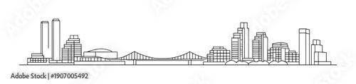 Minimalist cityscape skyline illustration with modern buildings and bridge