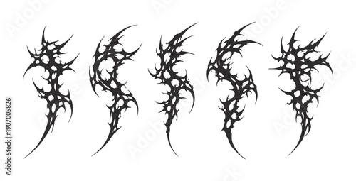 set y2k neo tribal sigilism tatto pack. Flame shape in liquid mercury. skeletal web abstract neo tribal cyber sigil gothic melted modern burn form, design element.